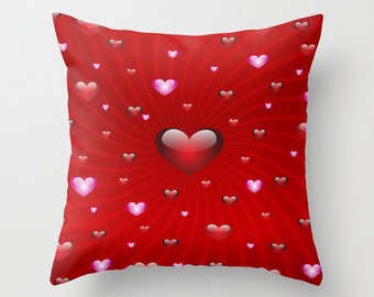 Valentine gift pillow Throw Pillow Love Heart Red Art Cover Pillow Art Cover Art Pillow Couple holiday gift idea 16x16 18x18 20x20