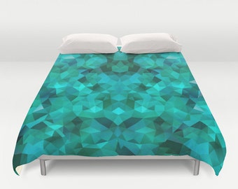 Emerald Duvet Cover Green Duvet Cover Geometric Duvet Cover Low Poly Duvet Cover Modern Pattern Duvet Cover