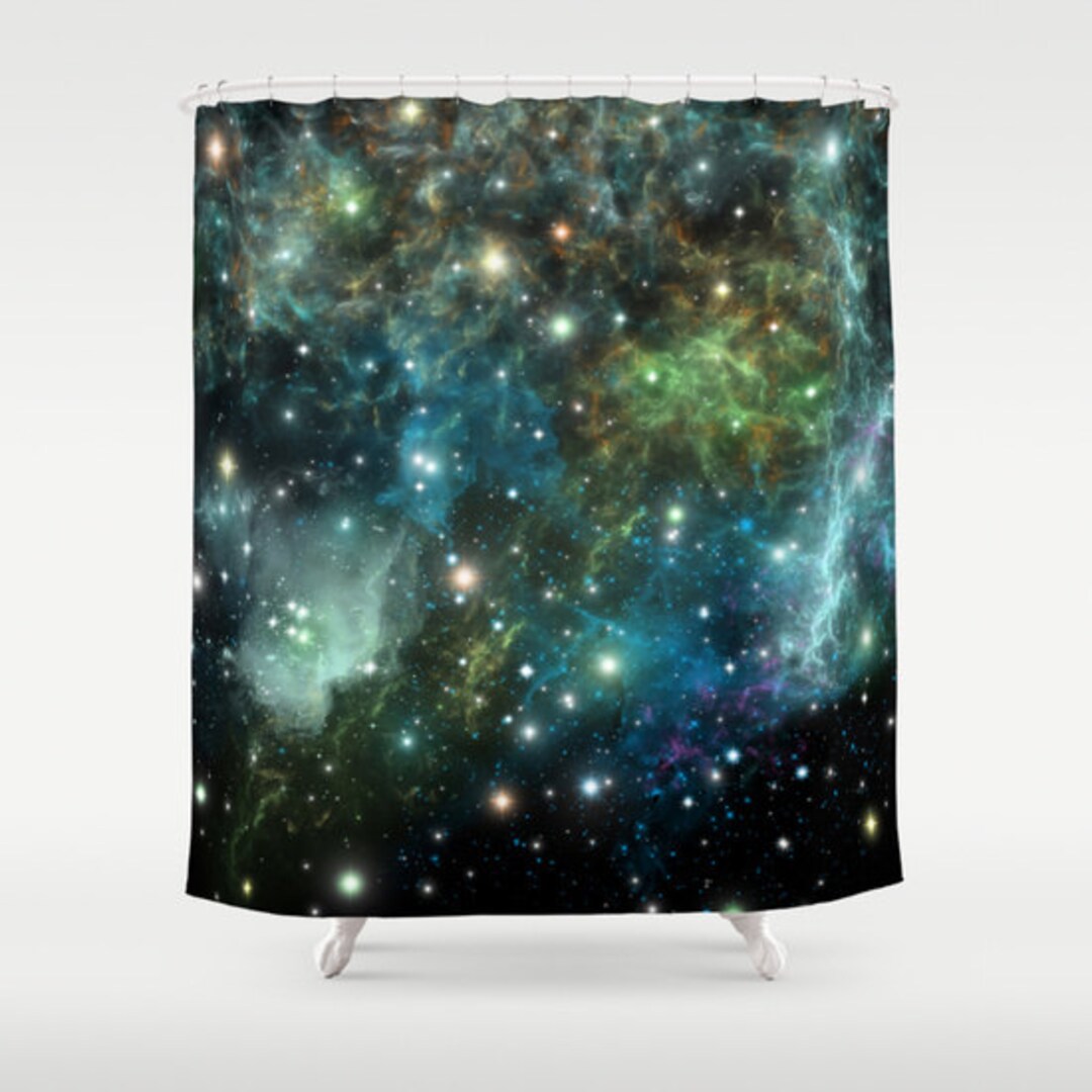 Galaxy Shower Curtain Space Shower Curtain Green Shower Curtain Galaxy