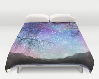 Galaxy Tree Duvet Cover Lilac Space Duvet Cover Mountain Space King Size Bed cover King Duvet Queen Duvet Twin Nebula Duvet Stars Duvet Cove