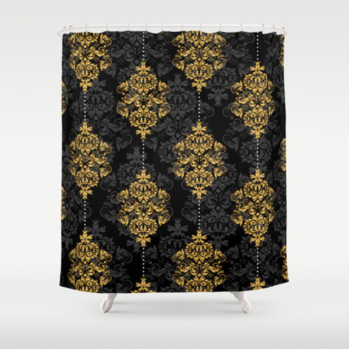 Black Shower Curtain Floral Shower Curtain Art Curtain Etsy