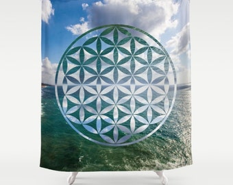 Flower of life Shower Curtain Sacred Geometry Photo Curtain Seaview Photo Shower curtain Nature Shower curtain Beach Shower curtain Blue