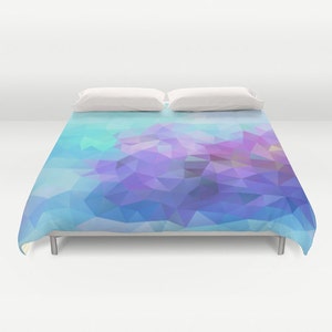 Blue Duvet Cover Lilac Duvet Cover Art Blue Duvet Lilac Flower Duvet Low Poly Duvet Cover Geometric Pattern Duvet christmas gift image 1