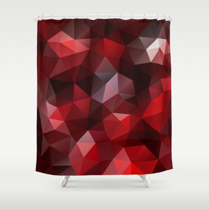 Red Poly Art Shower Curtain Red Geometric Abstract Curtain Etsy