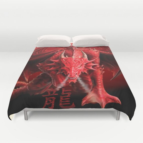 Red Dragon Duvet Cover Red Duvet Cover King Size Bed Cover Etsy