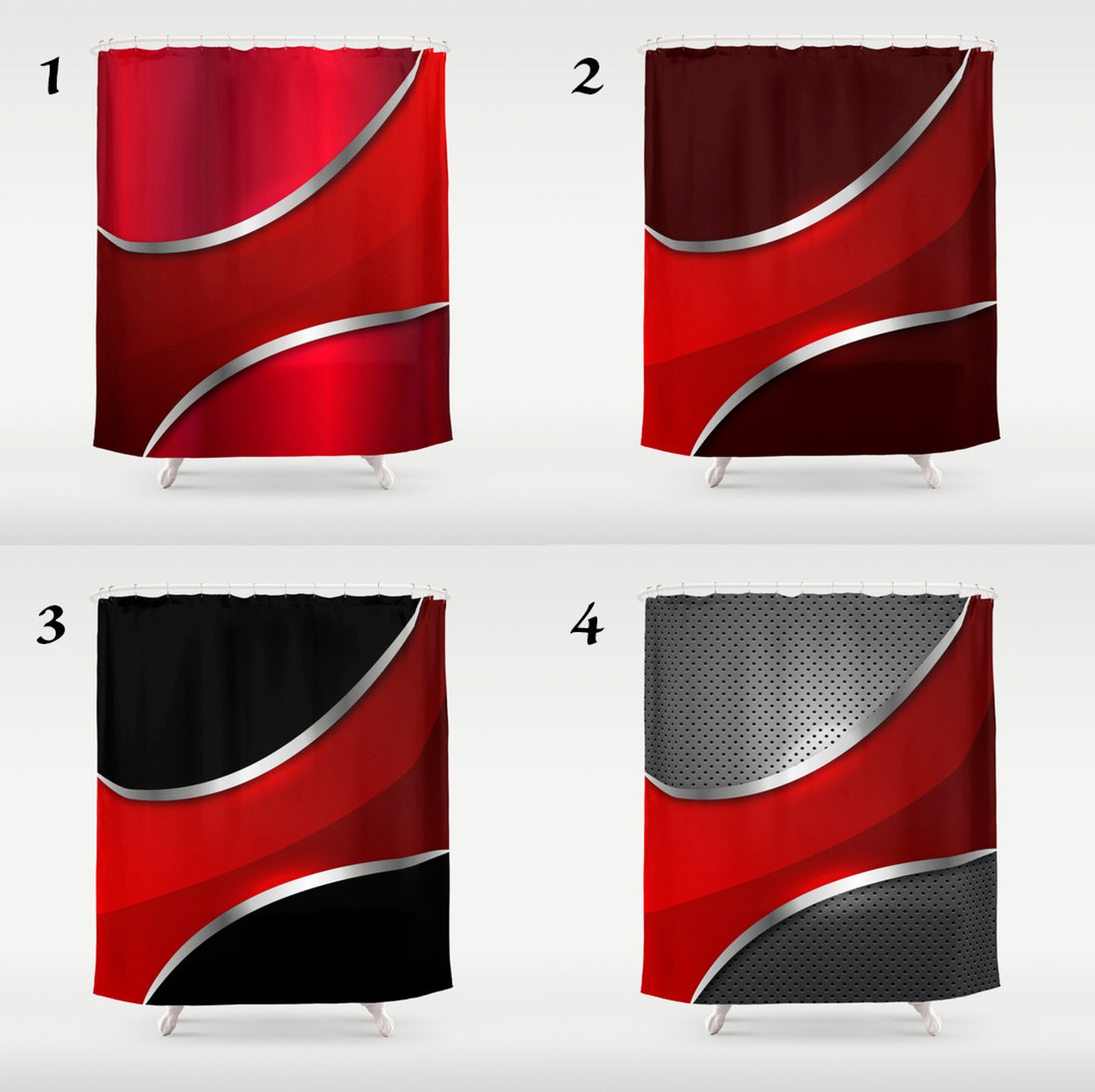 Red Shower Curtain Art Curtain Metallic Pattern Red Abstract Etsy