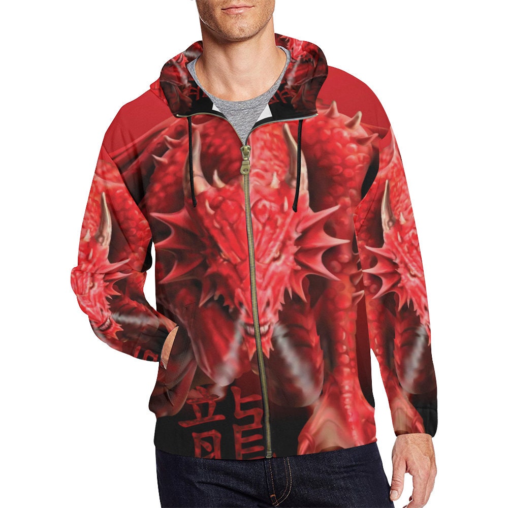 All Over Print Full Zip Hoodie Red Dragon Hoodie Dragon Hoodie Etsy