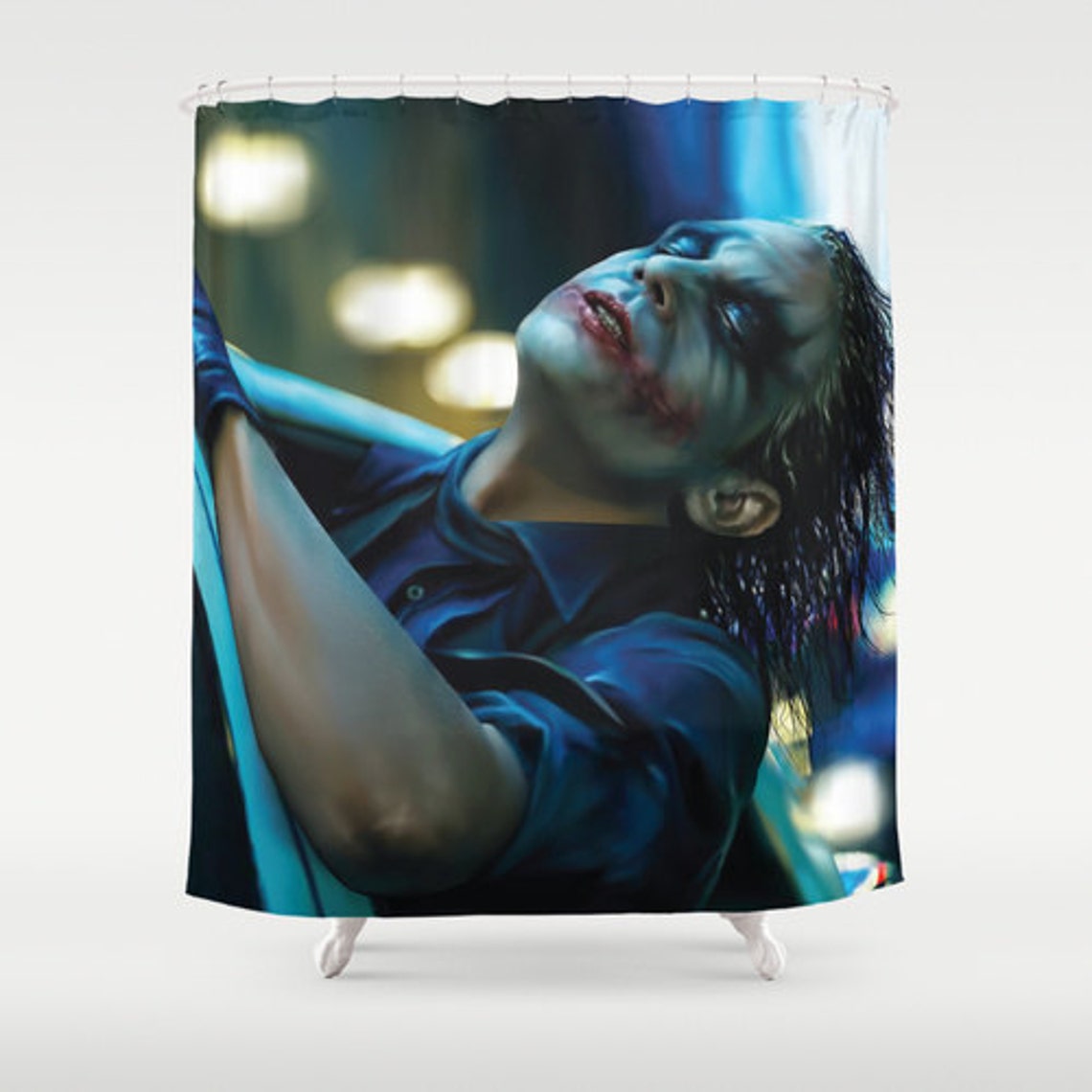Shower Curtain Joker Heath Ledger Movie Art Blue Art Curtain Etsy