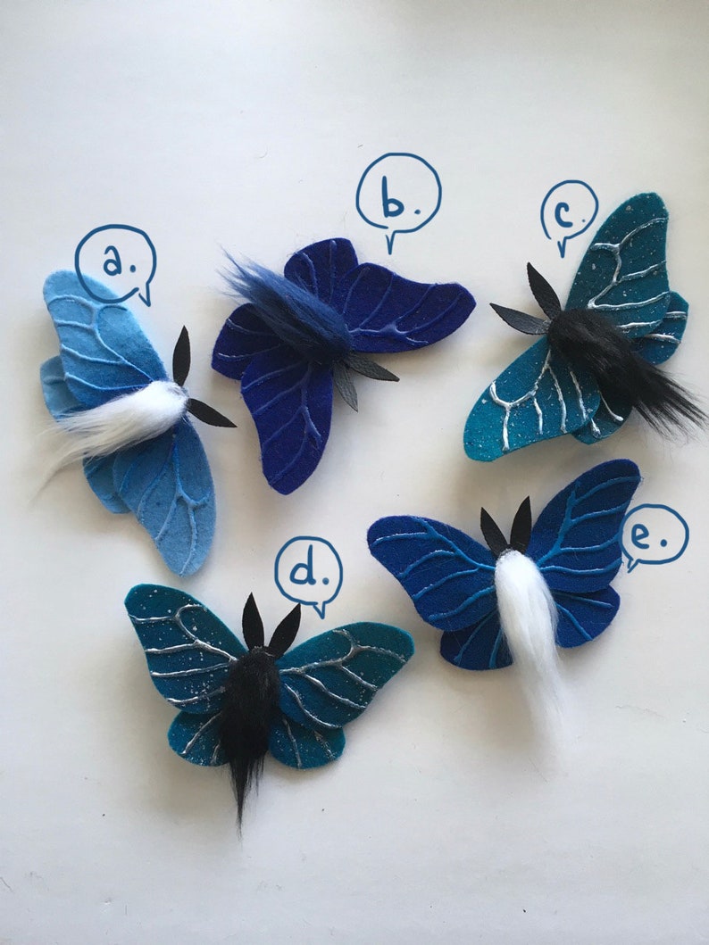 Blue Moth Clips Fuzzy Felt Moth Hair Accessories Insect Clip Moth Friends Galaxy Moth