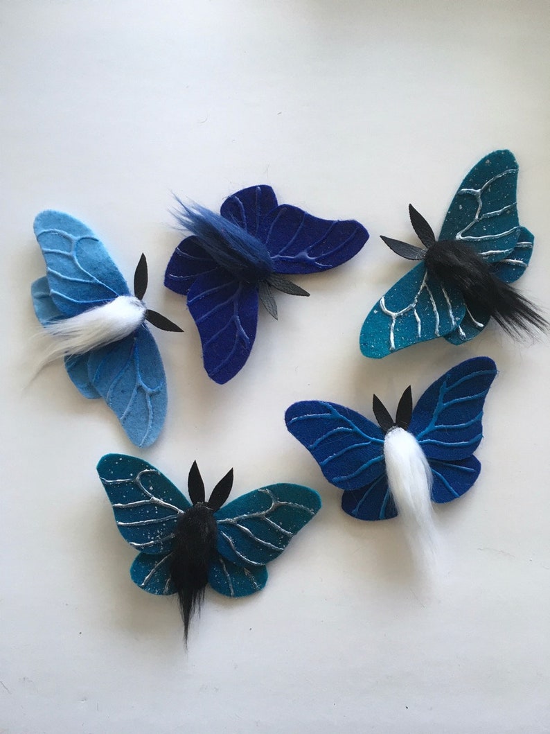 Blue Moth Clips Fuzzy Felt Moth Hair Accessories Insect Clip Moth Friends Galaxy Moth