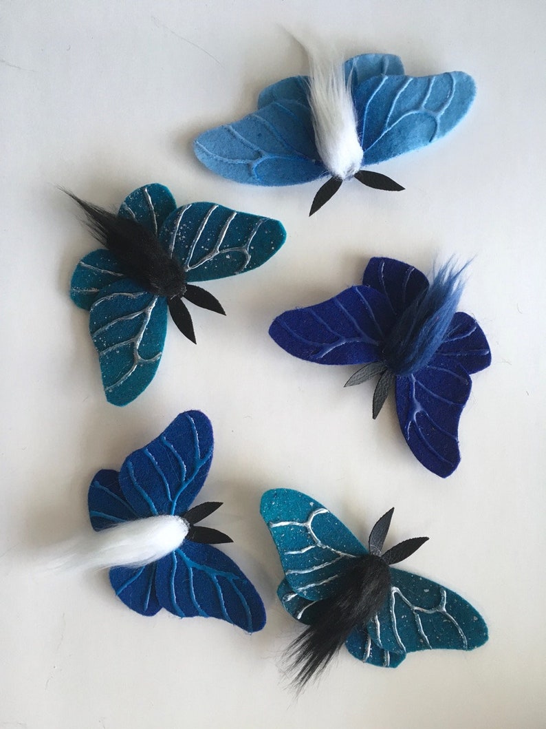 Blue Moth Clips Fuzzy Felt Moth Hair Accessories Insect Clip Moth Friends Galaxy Moth