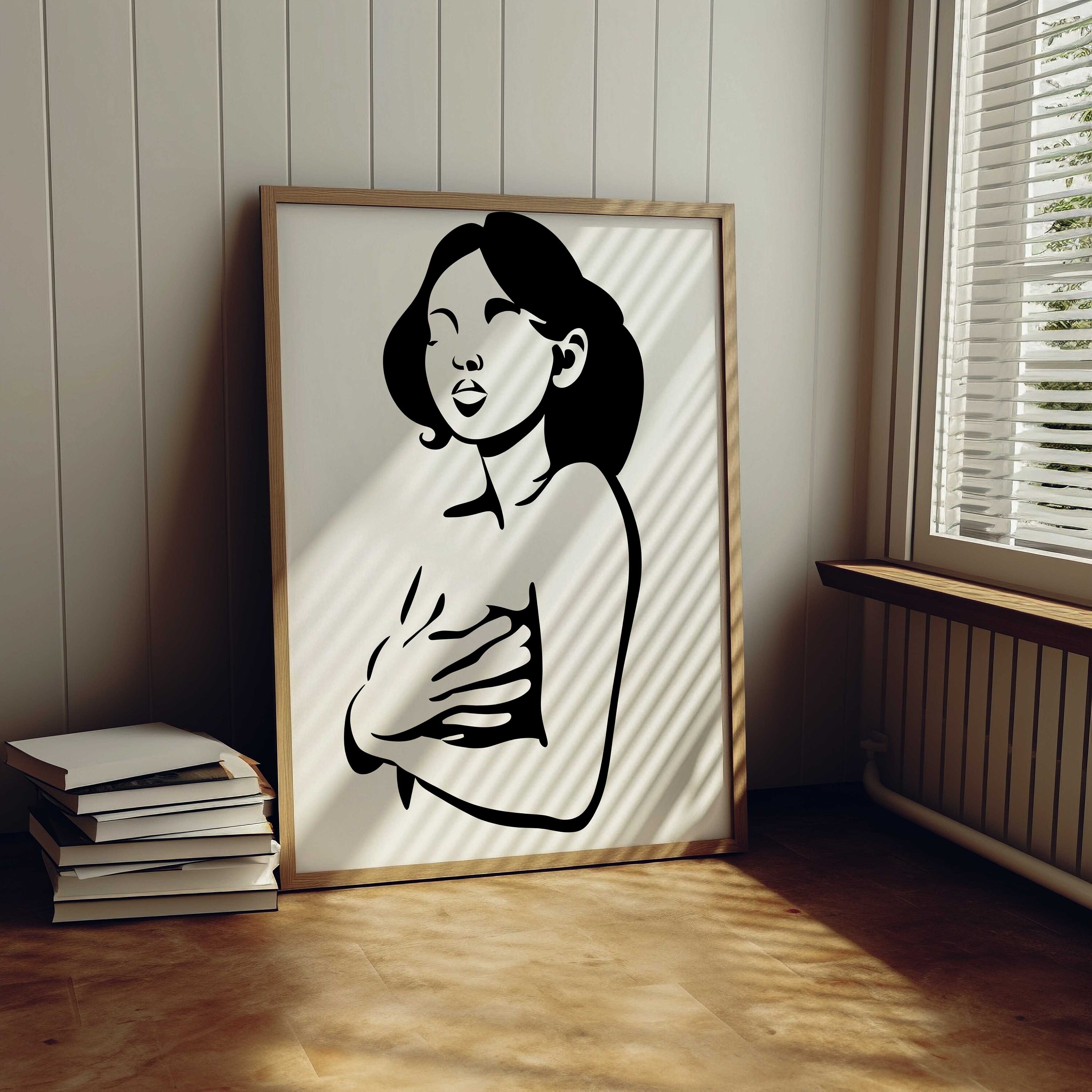 Self Embrace, Woman Line Art Print, Minimalist Wall Home Decor, Female ...