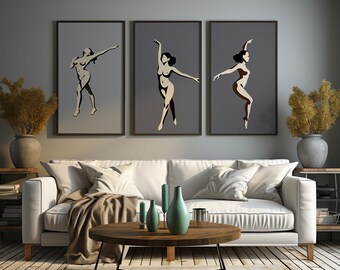 Set of 3 Minimalist Female Dancer Line Art - Digital Art Collection, Modern Movement Series, Digital Download