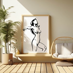 Liberated Woman Line Art Print, Minimalist Wall Decor, Female Print Poster, Modern Body Line Art, Digital Download