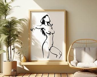 Liberated Woman Line Art Print, Minimalist Wall Decor, Female Print Poster, Modern Body Line Art, Digital Download