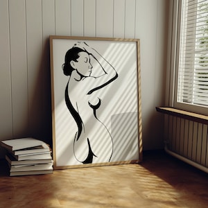 Woman Line Drawing Art Print, Minimalist Wall Home Decor, Female Print Poster, Modern Body Line Art, Digital Download