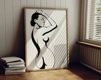 Woman Line Drawing Art Print, Minimalist Wall Home Decor, Female Print Poster, Modern Body Line Art, Digital Download