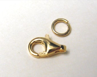 Mousqueton 13 mm avec anneau ouvert en argent 925, plaqué or, fermoir chaîne