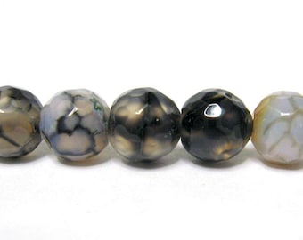 8 mm Webachat Spider Web Agate faceted gemstone strand