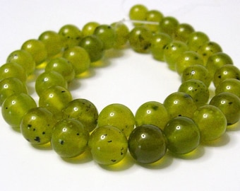 Olivine Jade Beads 10 mm Gemstone Strand, Necklace Strand
