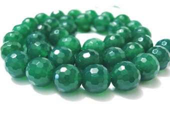 Green onyx beads 10 mm faceted, gemstone strand, necklace strand, making jewelry