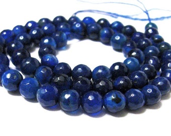 6 mm Agate Dark Blue faceted gemstone strand, chain strand