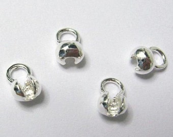 Verpakking van 4 scharnierende capsules, eindkappen 4 mm zilver 925, sluiting eindonderdelen voor ketting