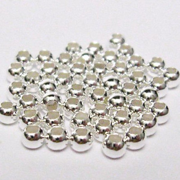 50 perles 1,8 mm en argent sterling 925, boules, perles à presser