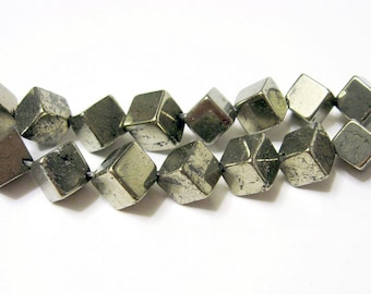 Pack of 10 pyrite cubes drilled diagonally approx. 8 mm gemstone beads