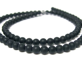 4 mm Onyx gefrostet Edelstein Strang Matt