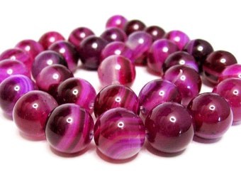 12 mm Agate round pink striped chain strand