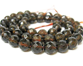 8 mm faceted smoky quartz gemstone strand