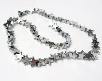 Hematite stars 6 x 2 mm silver plated, chain strand, short strand