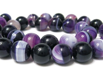 Agate Purple Striped Beads 12 mm, Gemstone Strand, Necklace Strand