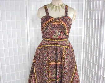 1950s Vibrant Batik Inspired Cotton Sundress by Marjae of Miami  .....   size 10 / 12