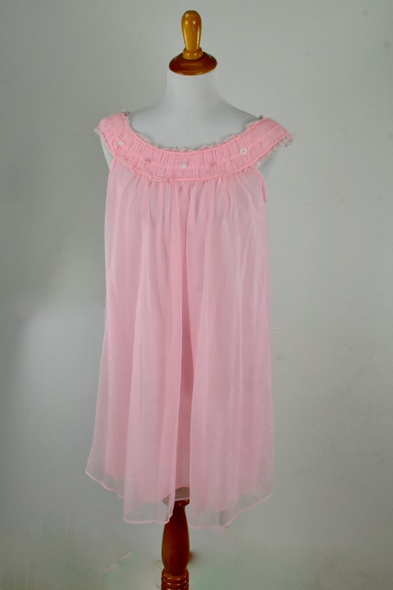 1960s Pink  Nylon  GOTHAM Lingerie Nightgown ....… - image 2