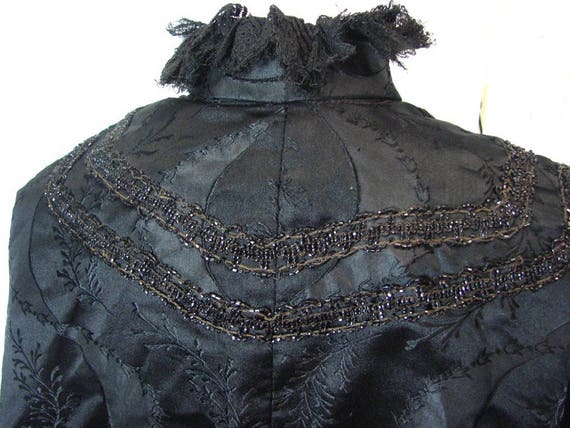 Victorian Black Silk Brocade Cape Adorned with Je… - image 3