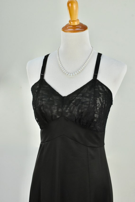 1960s  ARTEMIS Black Tricot  Nylon Lace Slip / Ni… - image 2