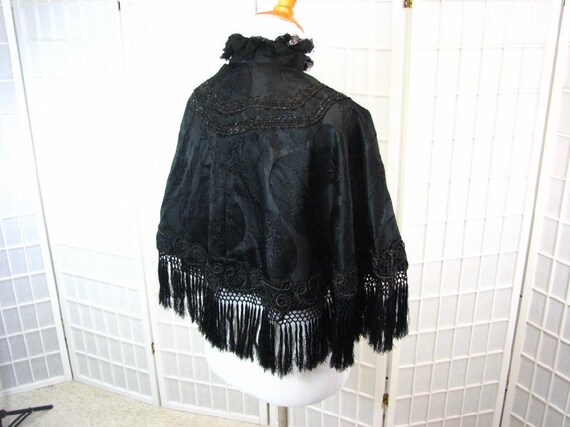 Victorian Black Silk Brocade Cape Adorned with Je… - image 4