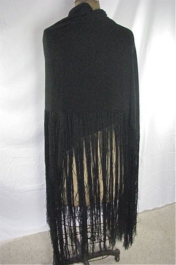 1920s  Crepe Silk Black Oversized Shawl with Appl… - image 4