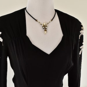 1940s Black Silk Crepe Gown with White Sequins.......size Small