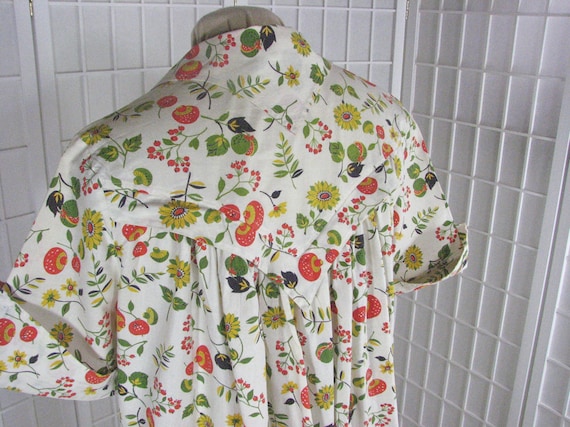 1940s Cotton Button Down House Dress / Novelty Mu… - image 2