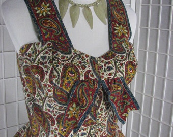 1940/50s Vibrant Cotton Sundress  .....   size Large  ..............    HAND BLOCKED Indian Print