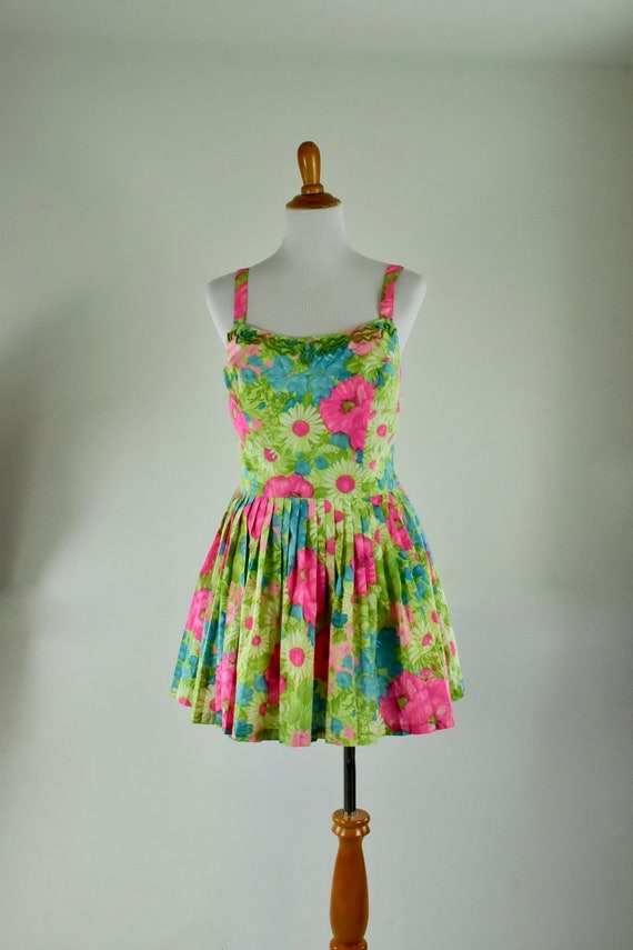 1960s GABAR Floral Swimsuit / Playsuit / Romper