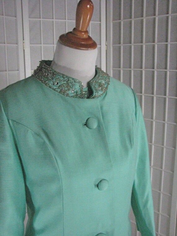 1960s Mint Green Beaded Dress & Jacket Ensemble......… Gem