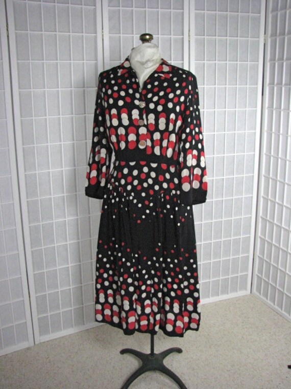 1930/40s Polka Dot Silk Dress in Black, Red, & Iv… - image 2