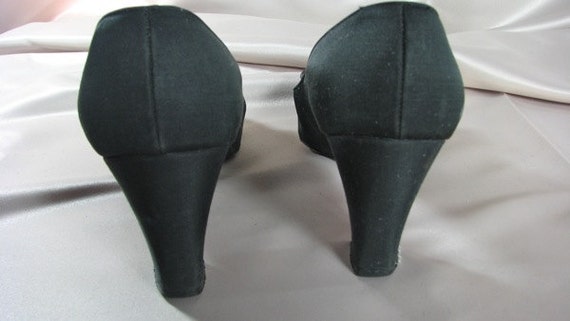 1960s Black Satin Pumps with Bows...... Hand Sewn… - image 3