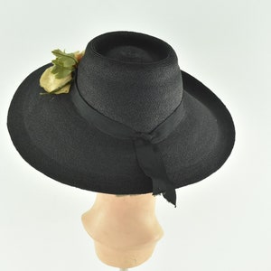 1930/40s Black Straw Hat ...... size Small image 4