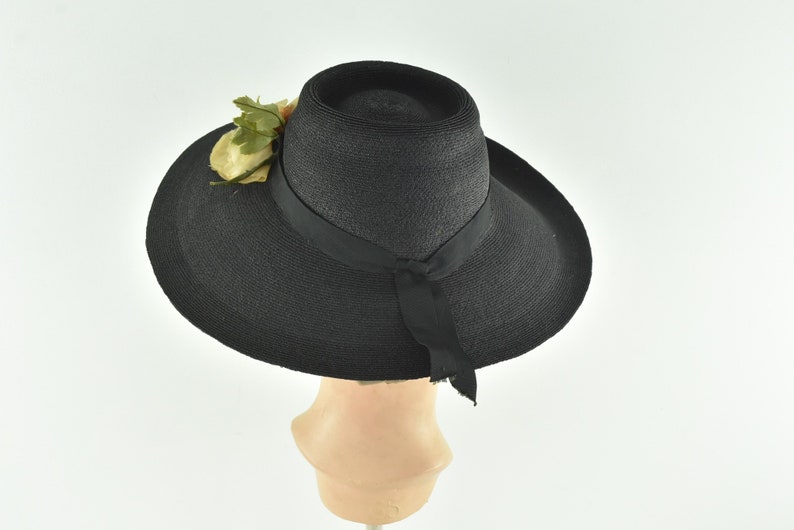 1930/40s Black Straw Hat ...... size Small image 4