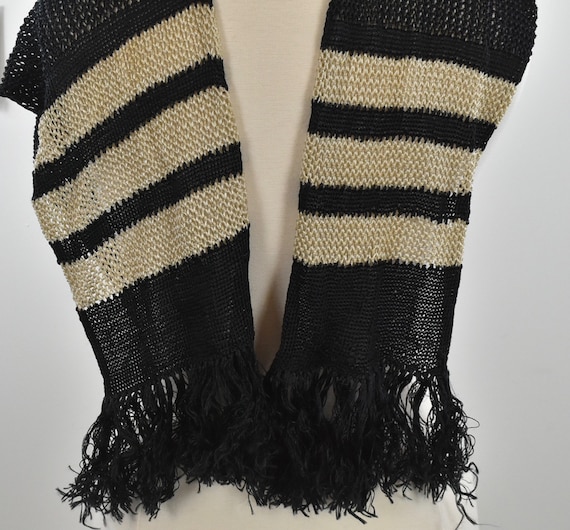 Edwardian Crocheted  LONG Silk Black & Ivory Scarf - image 3